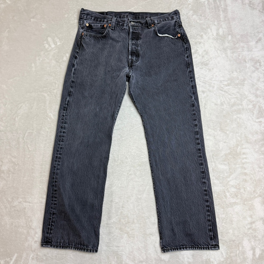 Levi's 501 Jeans Mens 36x30 (Fit 33x27) Black Faded Original Straight Button Fly